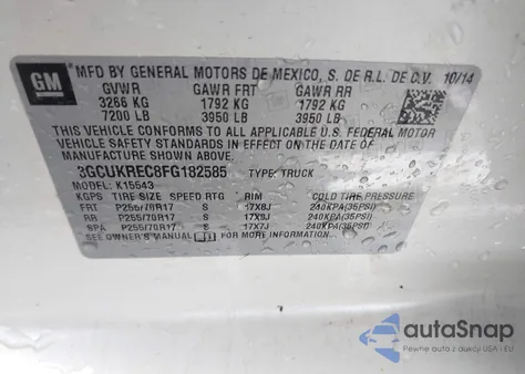 2015 Chevrolet Silverado K1500 Lt from USA, damaged, VIN 3GCUKREC8FG182585